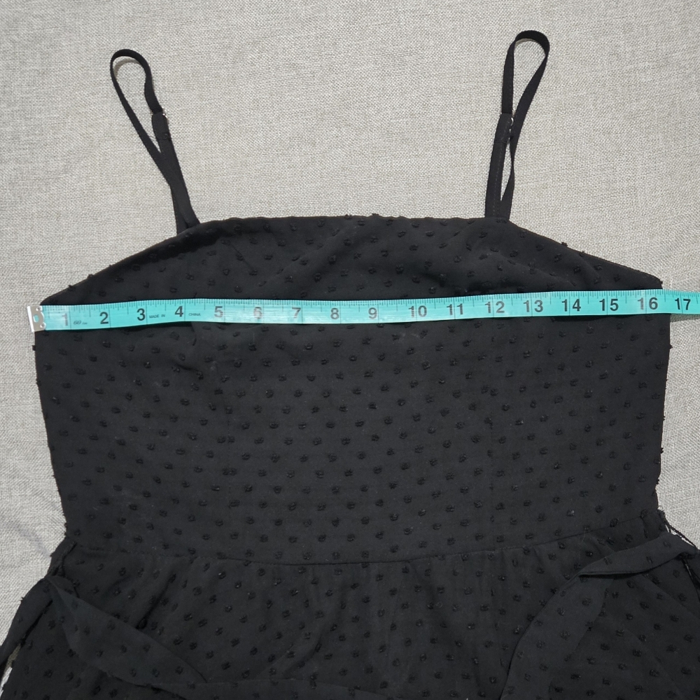 AQUA Black Midi Dress Swiss Dot Lace Inset Handkerchief Hem Tie Waist Small - Picture 11 of 15